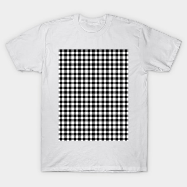 Gingham Check Pattern Stripes Black and White T-Shirt by GDCdesigns